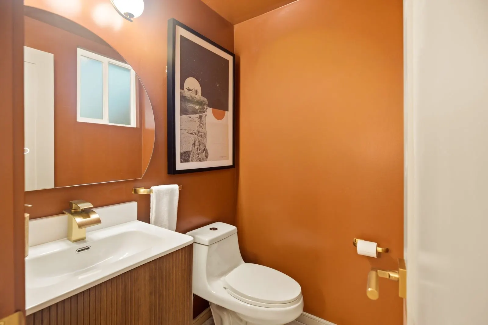 Burnt-orange powder room